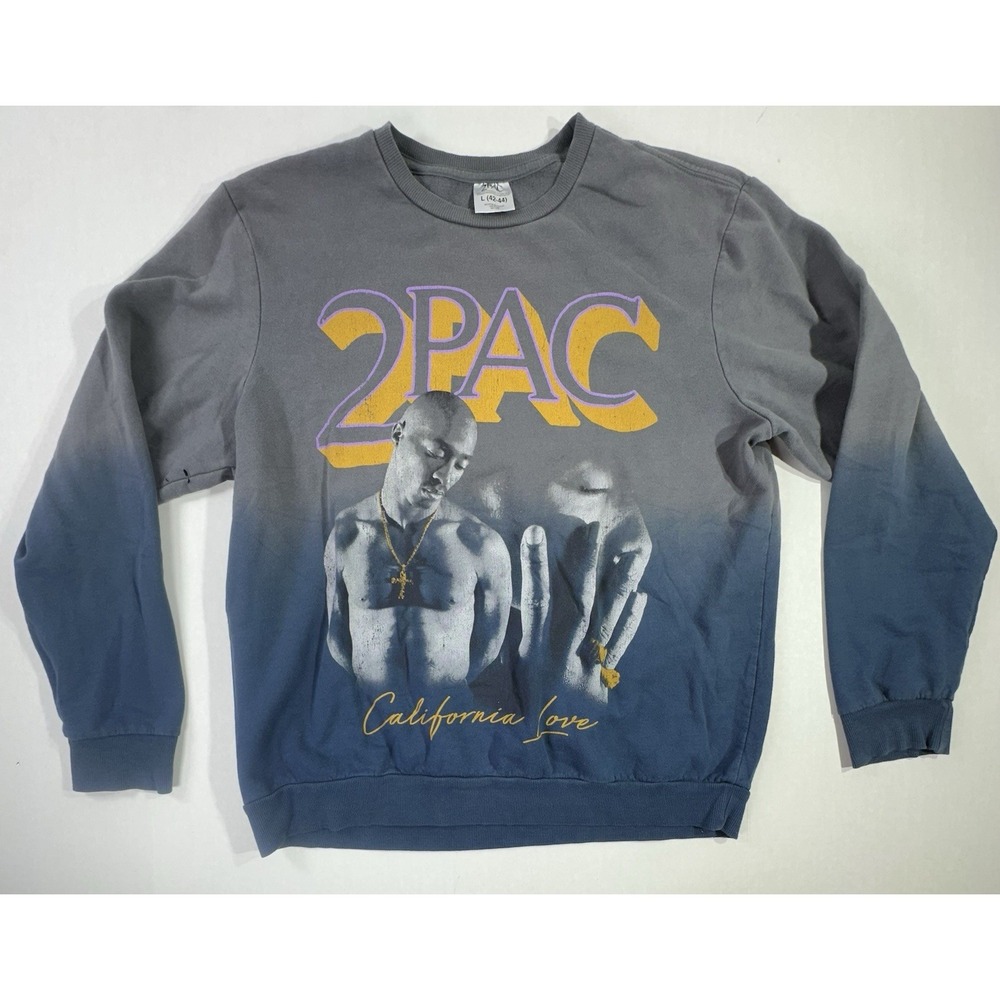2Pac Tupac California Love Sweatshirt L Gray Gradient Bravado Rap Hip Hop